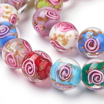 Handmade Gold Sand Lampwork Beads Strands, Round, Vortex Pattern, Colorful, 12mm, Hole: 2mm, 30pcs/strand, 13.18 inch