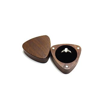 Wooden Ring Storage Boxes, with Magnetic Clasps & Velvet Inside, Triangle, Black, 5.5x5.5x3cm