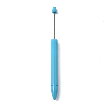 Plastic Ball-Point Pen, Stainless Steel Beadable Pen, for DIY Personalized Pen, Deep Sky Blue, 165x11.5mm