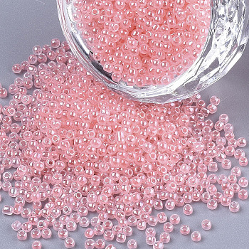 12/0 Imitation Jade Glass Seed Beads, Luster, Dyed, Round, Light Coral, 2mm, Hole: 1mm, about 40000pcs/bag
