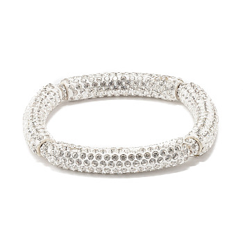 Bling Polymer Clay Rhinestone Curved Tube Beads Stretch Bracelet for Women, Crystal, Inner Diameter: 2-3/8 inch(5.9cm)