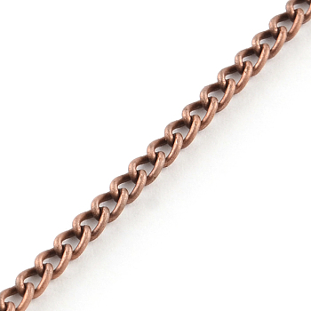 Unwelded Iron Twisted Chains, Curb Chains, with Spool, Red Copper, 3.3x2.1x0.6mm, about 32.8 Feet(10m)/roll