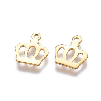 201 Stainless Steel Charms, Crown, Golden, 13x11x0.5mm, Hole: 1.2mm