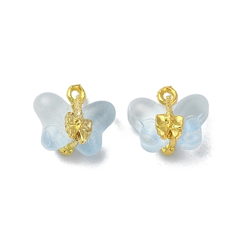 Light Gold Tone Alloy with Glass Charms, Butterfly Charm, Light Steel Blue, 14~14.5x14~14.5x9~9.5mm, Hole: 1.5~1.8mm