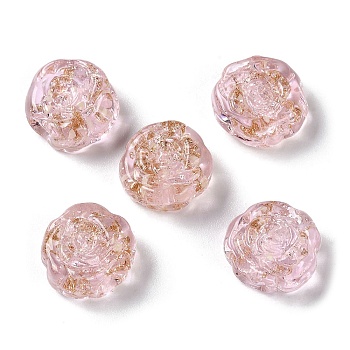 Handmade Gold Sand Lampwork Beads Strand, Rose, Pink, 15~16x16.5~17x7.5~8mm, Hole: 1.6mm, about 30pcs/strand, 18.11''(46cm)