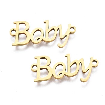 201 Stainless Steel Link Connectors, Laser Cut, Word Baby, Golden, 10x22x1mm, Hole: 1.5mm