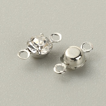 Brass Clear Cubic Zirconia Connector Charms, Diamond Link, Platinum, 8x4x3mm, Hole: 1mm