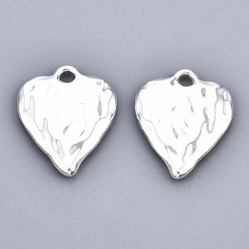 Rack Plating Hammered Alloy Pendants, Cadmium Free & Lead Free, Heart, Silver, 20x16x2mm, Hole: 2mm