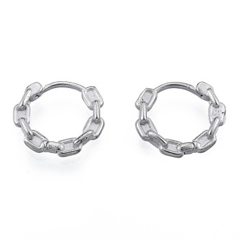 316 Surgical Stainless Steel Chain Shape Hoop Earrings for Men Women, Stainless Steel Color, 14x16x3mm, Pin: 1mm