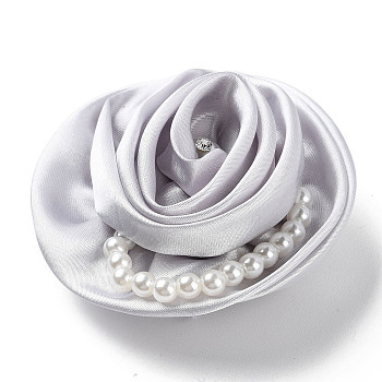 Flower Cloth with Plastic Pearl Brooch Pin, Platinum Tone Iron Pin for Clothes Bags, Gainsboro, 70~75x72~80x27~32mm