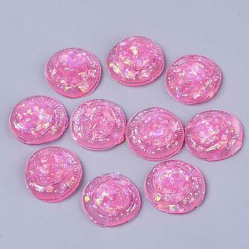 Transparent Epoxy Resin Cabochons, Imitation Jelly Style, with Sequins/Paillette, Shell Shape, Hot Pink, 23.5~24.5x22.5x9.5mm