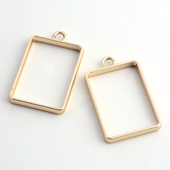 Matte Style Rack Plating Alloy Rectangle Open Back Bezel Pendants, For DIY UV Resin, Epoxy Resin, Pressed Flower Jewelry, Cadmium Free & Nickel Free & Lead Free, Matte Gold Color, 33.5x21x3.5mm, Hole: 3mm