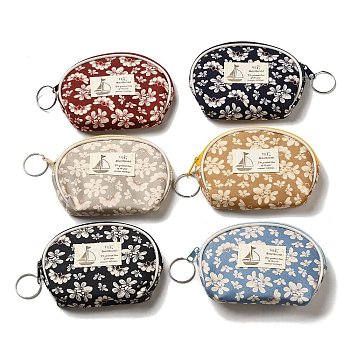 Flower Print Cotton Cloth Wallets with Alloy Zipper, Semicircle with Iron Ring, Mixed Color, 8.5x11.5x1cm