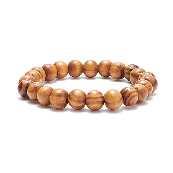 Natural Wood Round Beaded Stretch Bracelet, Yoga Jewelry for Men Women, Peru, Inner Diameter: 2-3/8 inch(5.9cm), Beads: 10mm