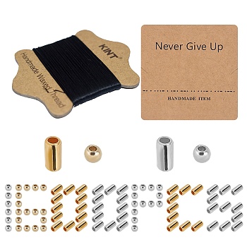 1230Piece DIY Morse Code Style Beaded Bracelet Making Kits, Including CCB Plastic Beads, Black Waxed Cotton Cord, Kraft Paper Display Cards, Platinum & Golden