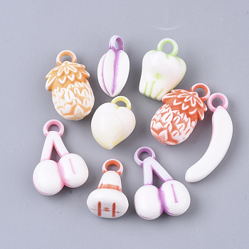 Craft Style Acrylic Pendants, Fruit, Mixed Color, 18~29x10~16x5~11mm, Hole: 3mm
