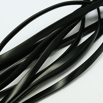 Synthetic Rubber Beading Cord, Flat, Solid, Black, 6x2mm, about 1.09 yards(1m)/strand