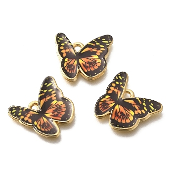 Alloy Enamel Pendants, Golden, Butterfly Charm, Dark Goldenrod, 17.5x18.5x1mm, Hole: 1.6mm