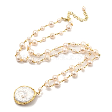 Natural Pearl Oval Pendant Necklaces(NJEW-M214-02G)-2