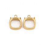 Ion Plating(IP) 304 Stainless Steel Pendant Cabochon Settings, Rhinestone Claw Settings, Prong Settings, Square, Real 14K Gold Plated, Tray: 10x10mm, 14x11.5x6mm, Hole: 1.8mm(X-STAS-N097-179LG)