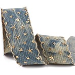 Star Bronzing Denim Polyester Ribbon, Webbing Starry Trim Strip, for Party Decoration, Gift Packing, Slate Gray, 1-5/8 inch(40mm), about 10.00 Yards(9.14m)/Roll(PW-WGCF3C2-02)