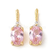 Brass Micro Pave Cubic Zirconia Pendants, Oval Charms, Cadmium Free & Lead Free, Long-Lasting Plated, Rack Plating, Pearl Pink, 15x5x4mm, Hole: 3x2mm(KK-Q031-43G-06)