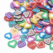 Handmade Polymer Clay Cabochons, Nail Art Decorations, Heart, Mixed Color, 4~5.5x4~5.5x0.3~1mm(X-CLAY-T011-06)