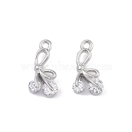 Brass Micro Pave Clear Cubic Zirconia Pendants, Bowknot Charms, Real Platinum Plated, 9x4.5x3mm, Hole: 0.8mm(KK-K351-46E-P)