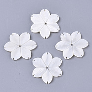 Natural Freshwater Shell Beads, Carved, Flower, Creamy White, 29x26x3mm, Hole: 1.8mm(X-SHEL-N026-28)