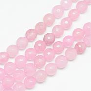 Natural White Jade Bead Strands, Dyed, Faceted, Round, Pink, 10~11mm, Hole: 1mm, about 37~39pcs/strand, 14.37~14.57 inch(G-R346-10mm-18)