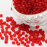 (Repacking Service Available) Glass Seed Beads, Transparent, Round, Red, 6/0, 4mm, Hole: 1.5mm, about 12G/bag(SEED-C013-4mm-5)