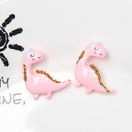 Opaque Resin Decoden Cabochons, Dinosaur with Glitter Powder, Pink, 20x21mm(PW-WG20227-04)