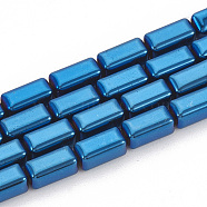 Electroplate Non-magnetic Synthetic Hematite Beads Strands, Cuboid, Blue Plated, 8x4x4mm, Hole: 1mm, about 50pcs/strand, 16.14 inch(G-N0322-10B)