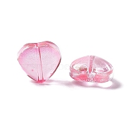 Electroplate Transparent Glass Bead, with Glitter Gold Powder, Heart, Hot Pink, 10x10x5mm, Hole: 1mm(EGLA-H102-08I)