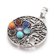 Natural & Synthetic Gemstone Pendants, with Alloy Findings, Flower, Chakra, Antique Silver, 36x31x5mm, Hole: 5x8mm(KK-F756-05B)