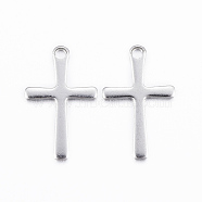 Tarnish Resistant 304 Stainless Steel Charms, Cross Pendants, Stainless Steel Color, 15.5x9.5x0.8mm, Hole: 1mm(STAS-H423-10P)