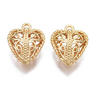 Brass Pendants, Hollow, Nickel Free, Heart, Real 18K Gold Plated, 22x18.5x12mm, Hole: 2mm(KK-S356-391-NF)