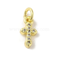 Brass Micro Pave Cubic Zirconia Charms, Real 18K Gold Plated, Cross Charms, Clear, 11.5x6x2mm, Hole: 3mm(KK-M283-20F-01)