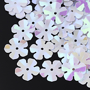 Ornament Accessories, PVC Plastic Paillette/Sequins Beads, Flower, Lavender, 13.5~14x13.5~14x0.6mm, Hole: 1.4mm, about 10000pcs/500g(PVC-S033-08I)