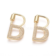 Brass Micro Pave Cubic Zirconia Screw Carabiner Lock Charms, for Necklaces Making, Long-Lasting Plated, Letter, Golden, Clear, Letter.B, 33x21x2.5mm(KK-I033-01G-B)