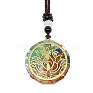 Orgonite Chakra Natural & Synthetic Mixed Stone Pendant Necklaces, Nylon Thread Necklace for Women, Flat Round, Flower, 25.59 inch(65cm)(PZ4674-14)