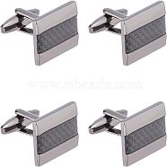 2 Pairs Brass Cufflinks, with Carbon Fiber, Rectangle, Gunmetal, 30mm(KK-FG0001-08)