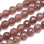 Faceted(128 Facets) Natural Strawberry Quartz Round Bead Strands, Grade AB, 6mm, Hole: 1mm, about 68pcs/strand, 15.5 inch(G-L411-27-6mm)