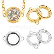 2Pcs 2 Colors Flat Round Titanium Steel Floating Lockets Connector Charms, with Glass, Memory Locket Links, Golden & Stainless Steel Color, 3.25x2.45x0.6cm, Hole: 4x3mm, Inner Diameter: 17.5mm, 1pc/color(FIND-UN0001-84B)