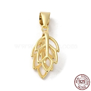 Rack Plating 925 Sterling Silver Ice Pick Pinch Bails, Leaf, Real 18K Gold Plated, 16.5x7mm, Hole: 3x4.5mm, Pin: 0.9mm(STER-NH0001-19G)