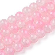Crackle Baking Painted Imitation Jade Glass Beads Strands, Two Tone, Round, Pink, 8mm, Hole: 1.5mm, about 104~108pcs/strand, 29.72 inch~30.91 inch(75.5~78.5cm)(DGLA-T003-8mm-01)