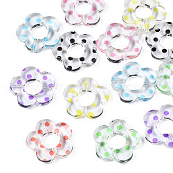 Transparent Acrylic Bead Frames, Flower with Polka Dot Pattern, Mixed Color, 19x20x4mm, Hole: 1.4mm(TACR-N015-03)