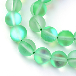 Synthetic Moonstone Beads Strands, Holographic Beads, Dyed, Frosted, Round, Medium Spring Green, 6mm, Hole: 1mm, about 60~62pcs/strand, 14~15 inch(X-G-R375-6mm-A06)