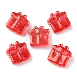 Transparent Glass Beads, with Glitter Powder, Gift Box, Red, 13.5~14x13.5x7mm, Hole: 1mm(GLAA-C027-01E)