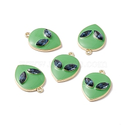 Alloy Enamel Pendants, with Glass Rhinestone, Light Gold, Alien Face, Green, 27.5x19.5x5.5mm, Hole: 2mm(ENAM-B048-02B)